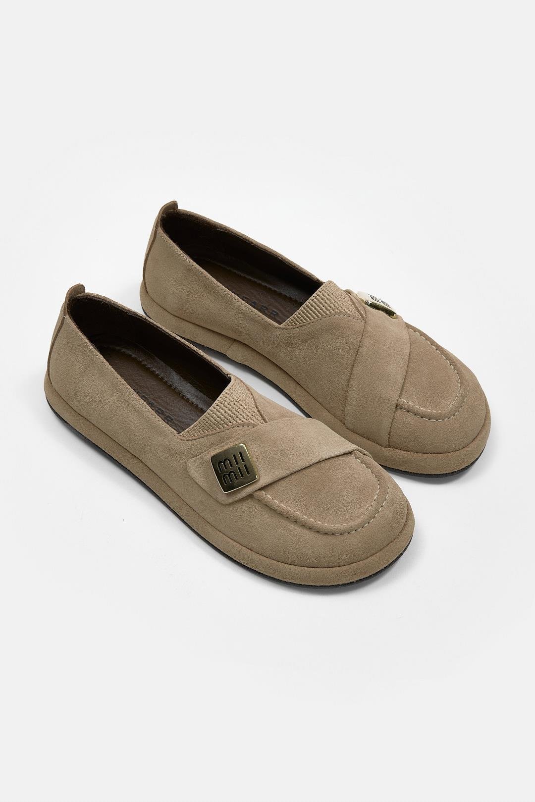 Mii Bej Hakiki Süet Kadın Loafer