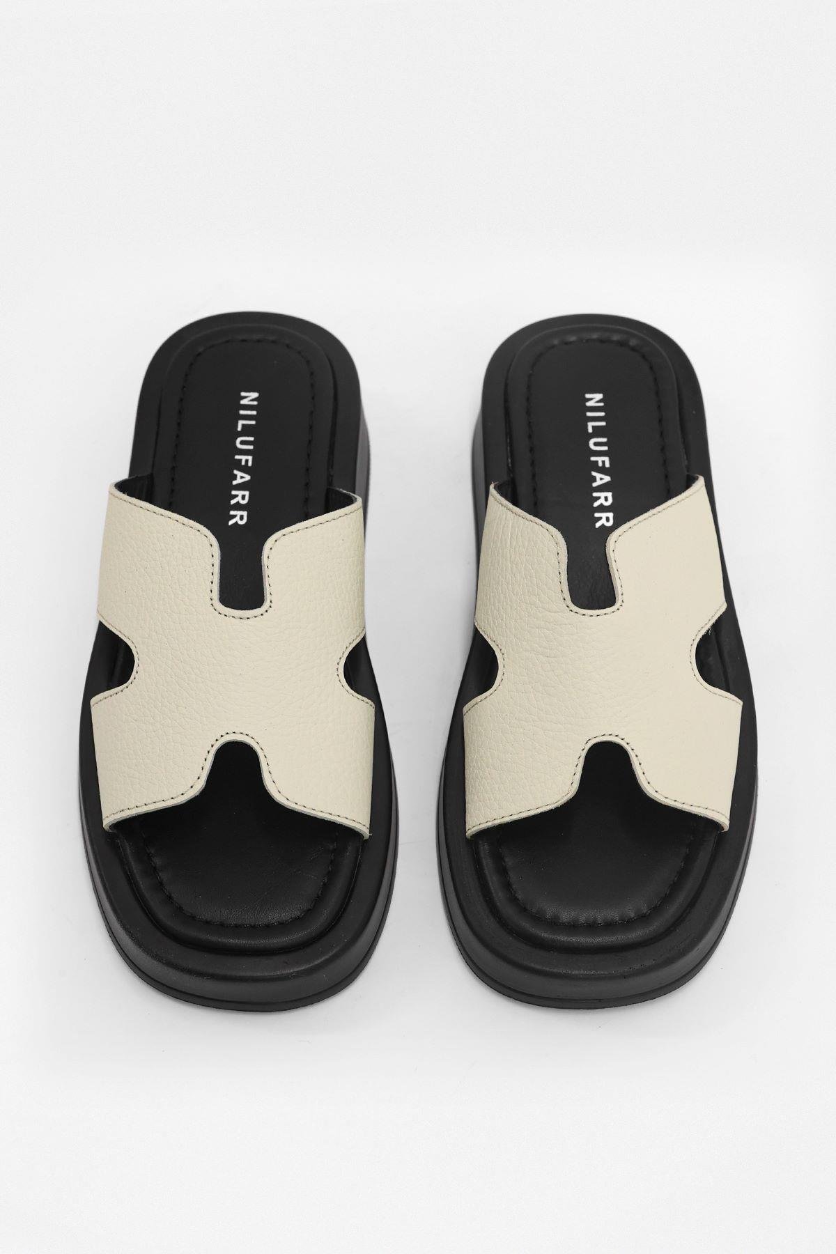 Mika Bej Floter Hakiki Deri Kadın Terlik