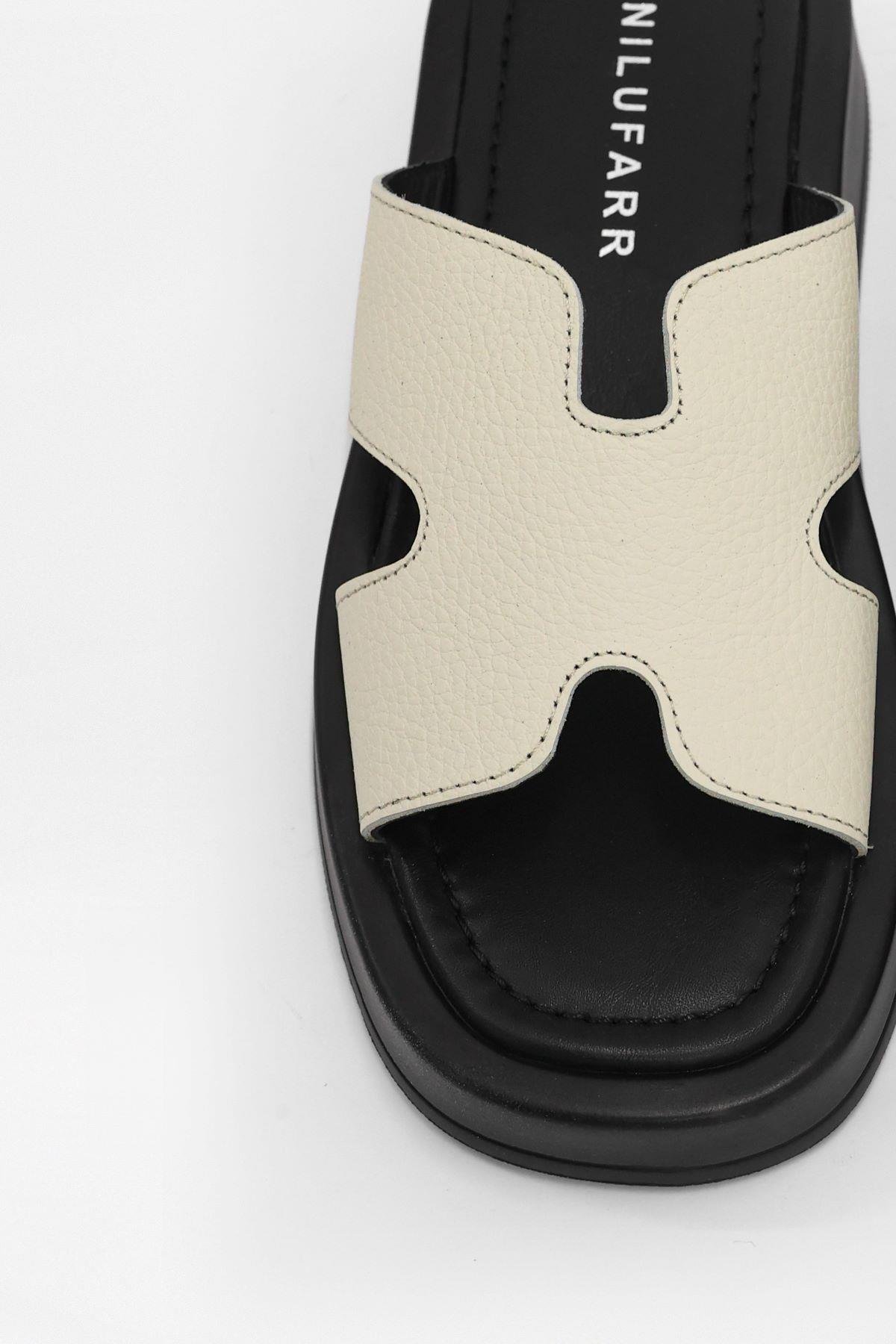 Mika Bej Floter Hakiki Deri Kadın Terlik