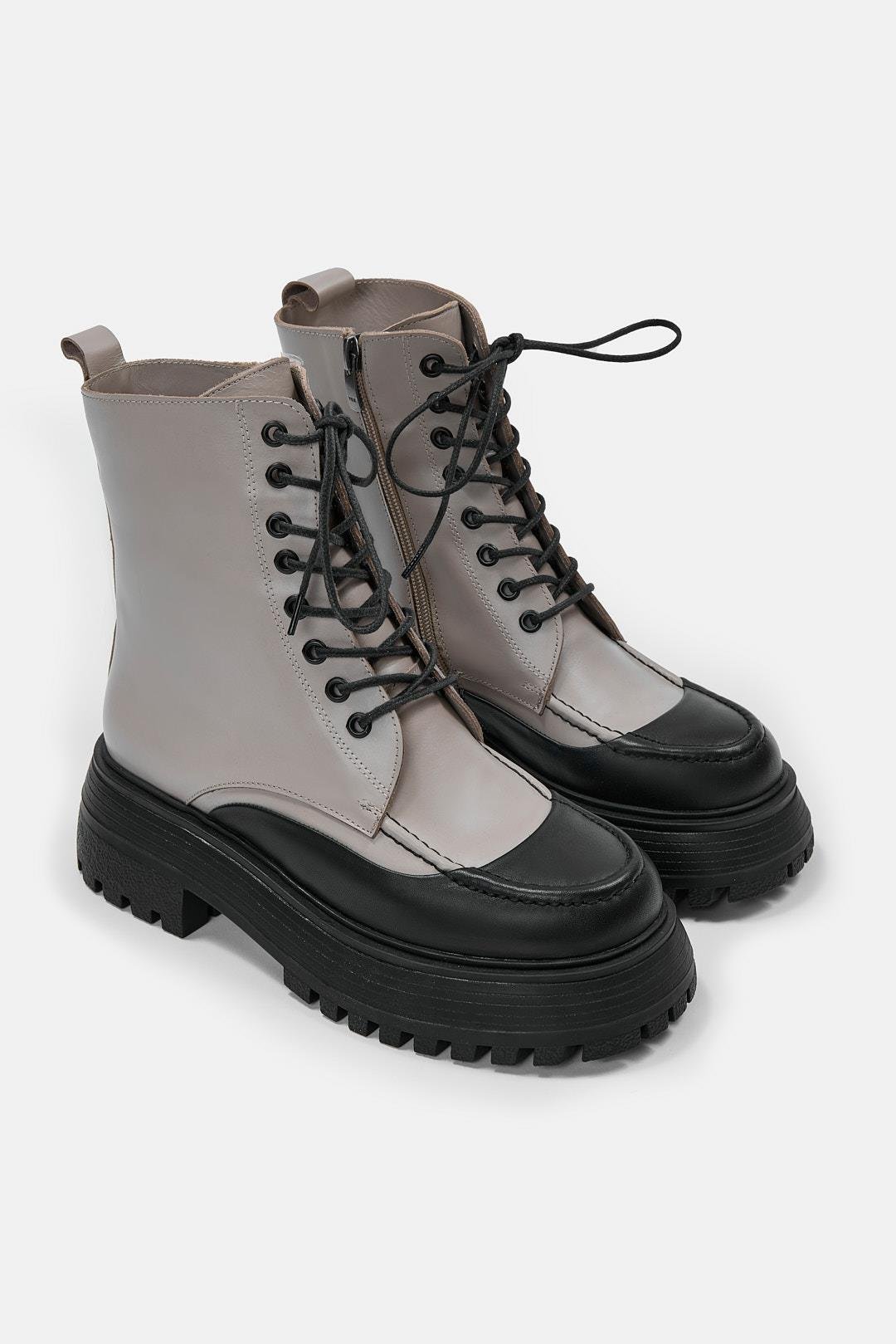 Miles Vizon Hakiki Deri Kalın Tabanlı Kadın Bot