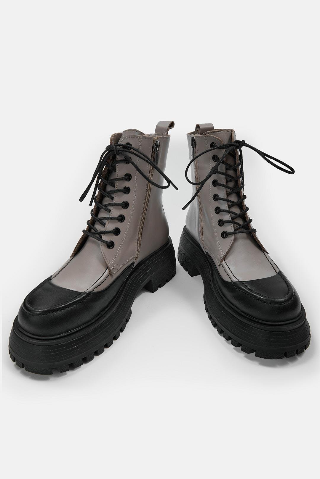 Miles Vizon Hakiki Deri Kalın Tabanlı Kadın Bot