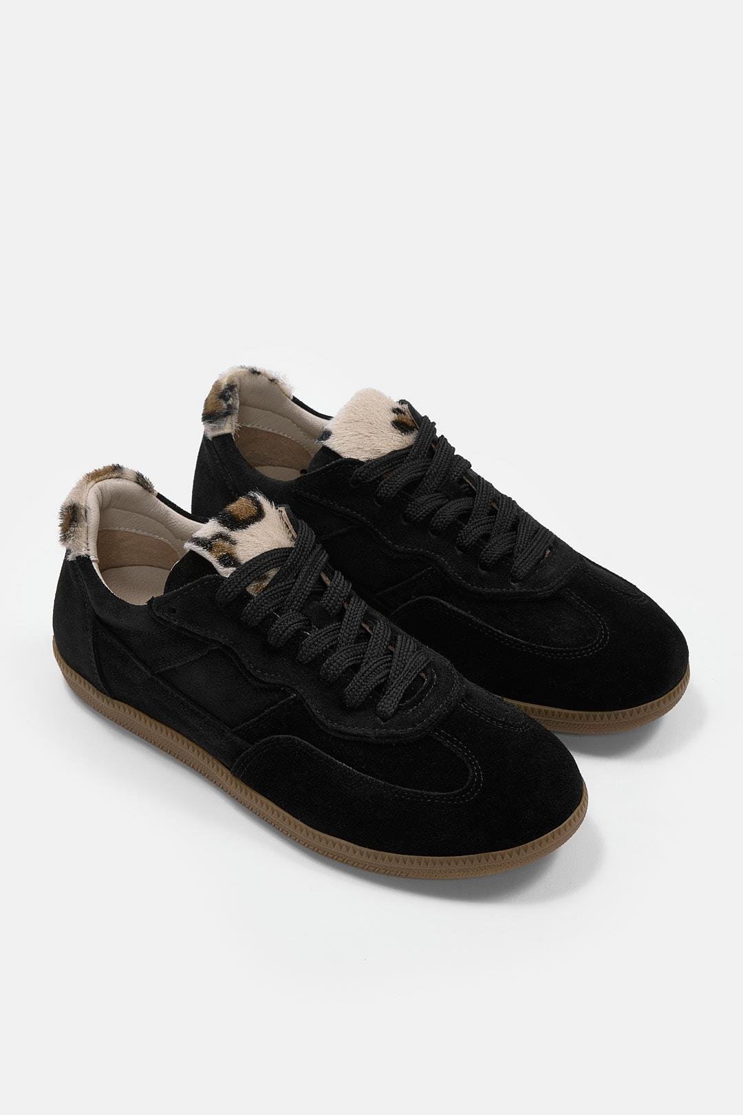 Mina Siyah Süet Hakiki Deri Kadın Sneaker
