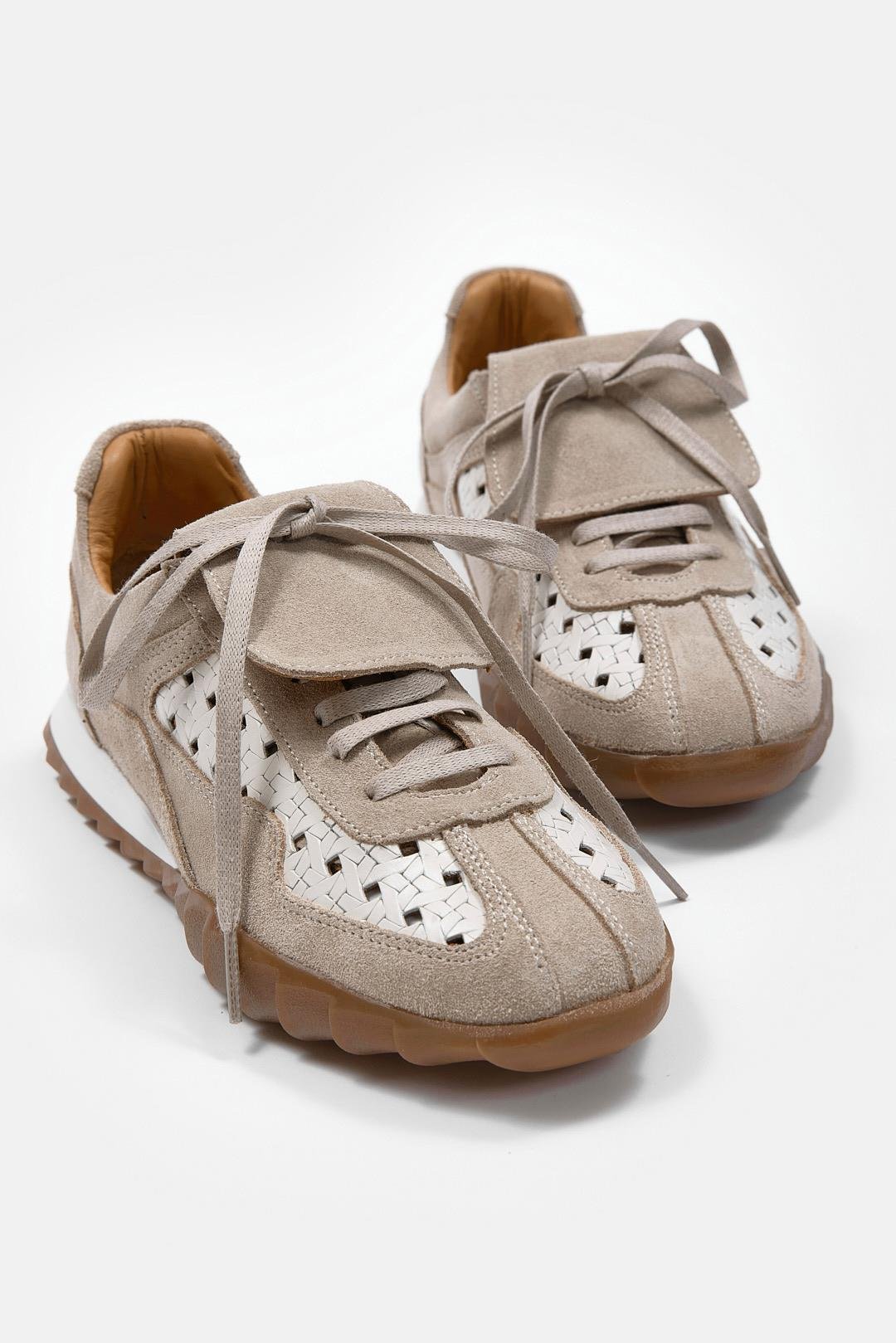 Minova Bej Hakiki Deri Kadın Sneaker