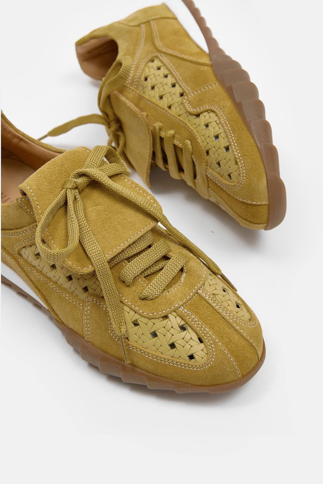 Minova Sarı Hakiki Deri Kadın Sneaker