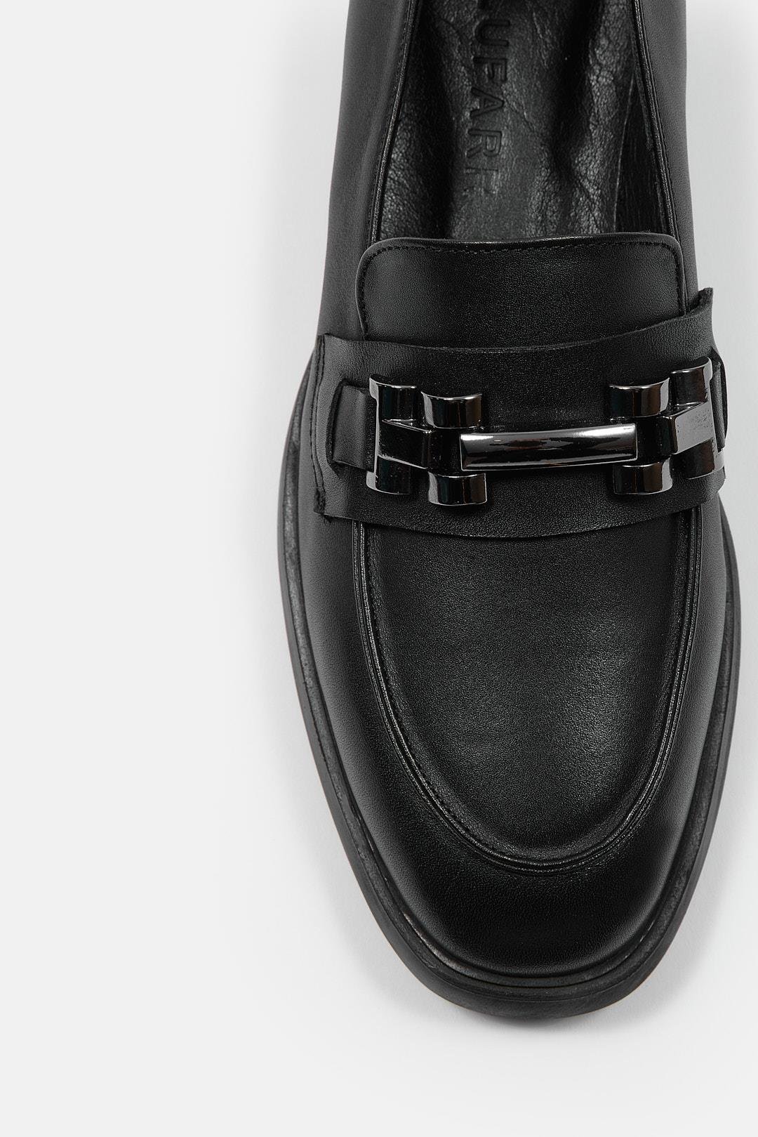 Minu Siyah Hakiki Deri Kadın Loafer