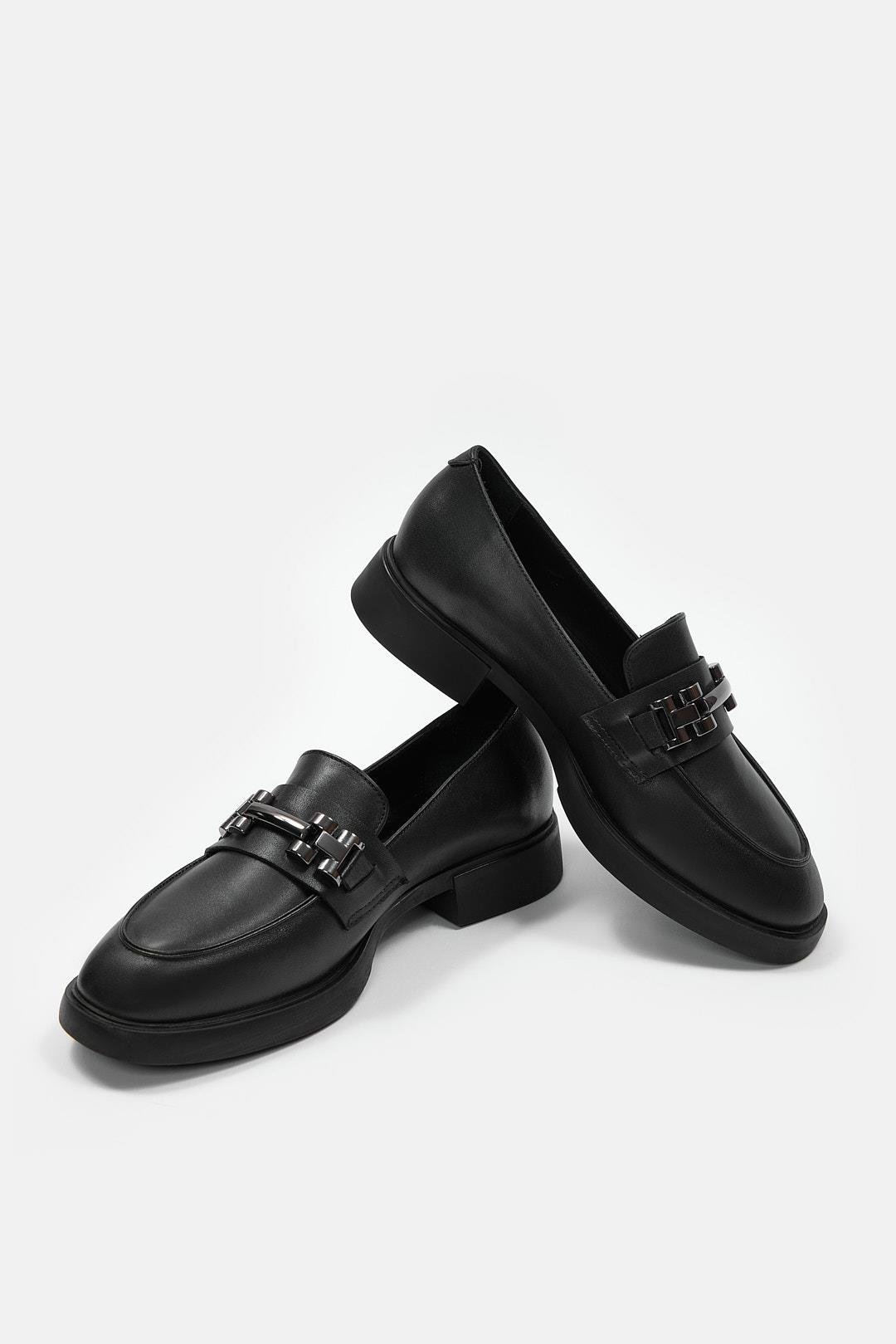 Minu Siyah Hakiki Deri Kadın Loafer