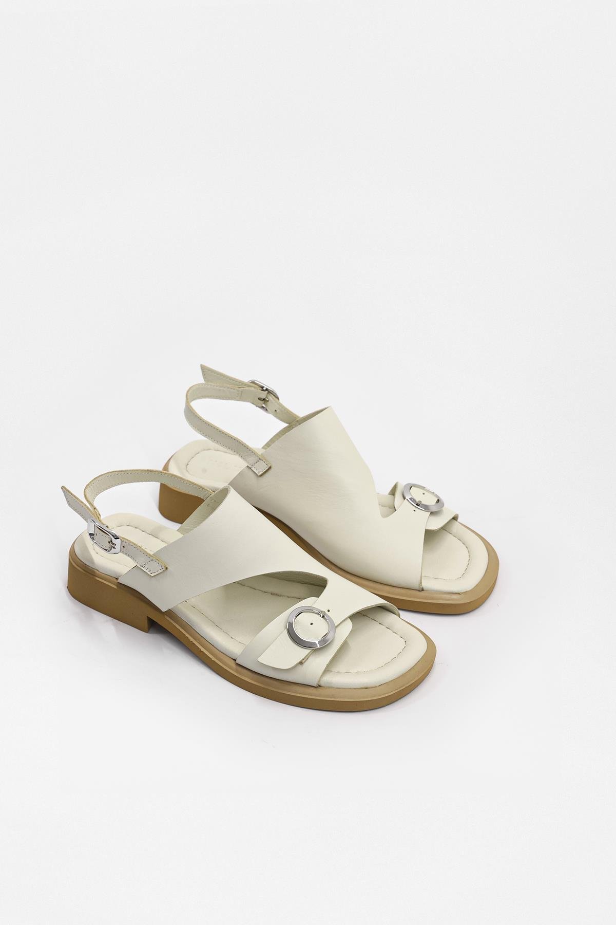 Miranda Bej Hakiki Deri Kadın Sandalet