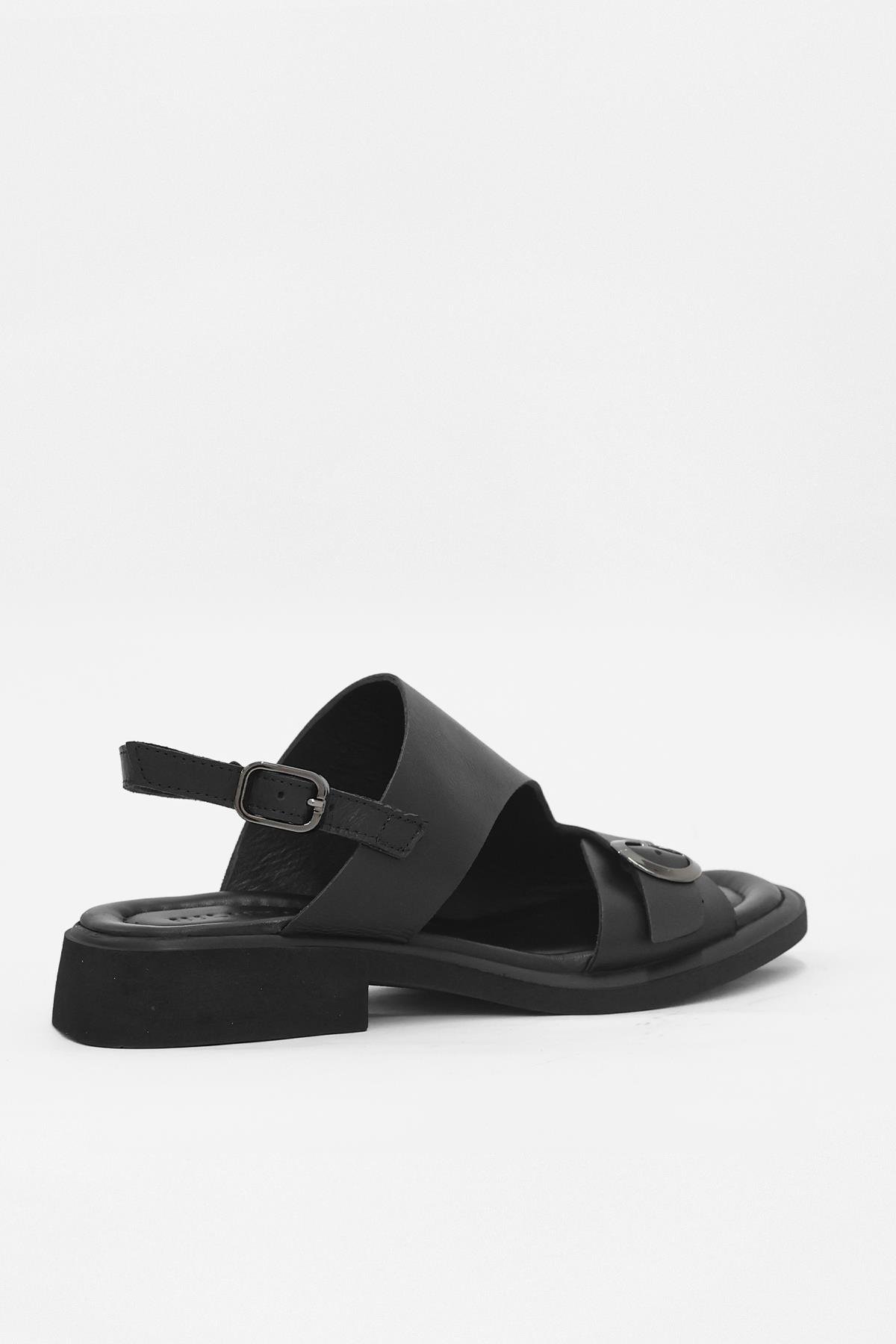 Miranda Siyah Hakiki Deri Kadın Sandalet