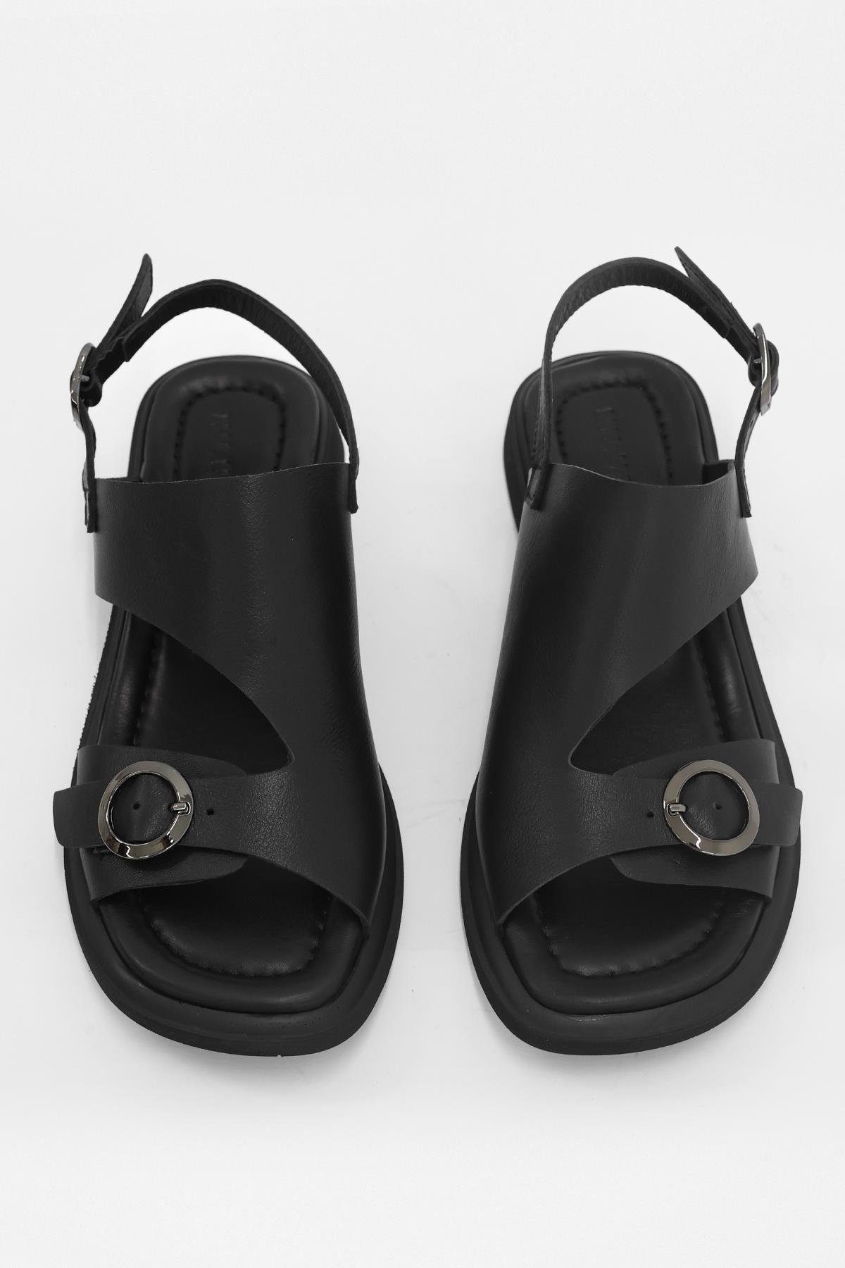 Miranda Siyah Hakiki Deri Kadın Sandalet