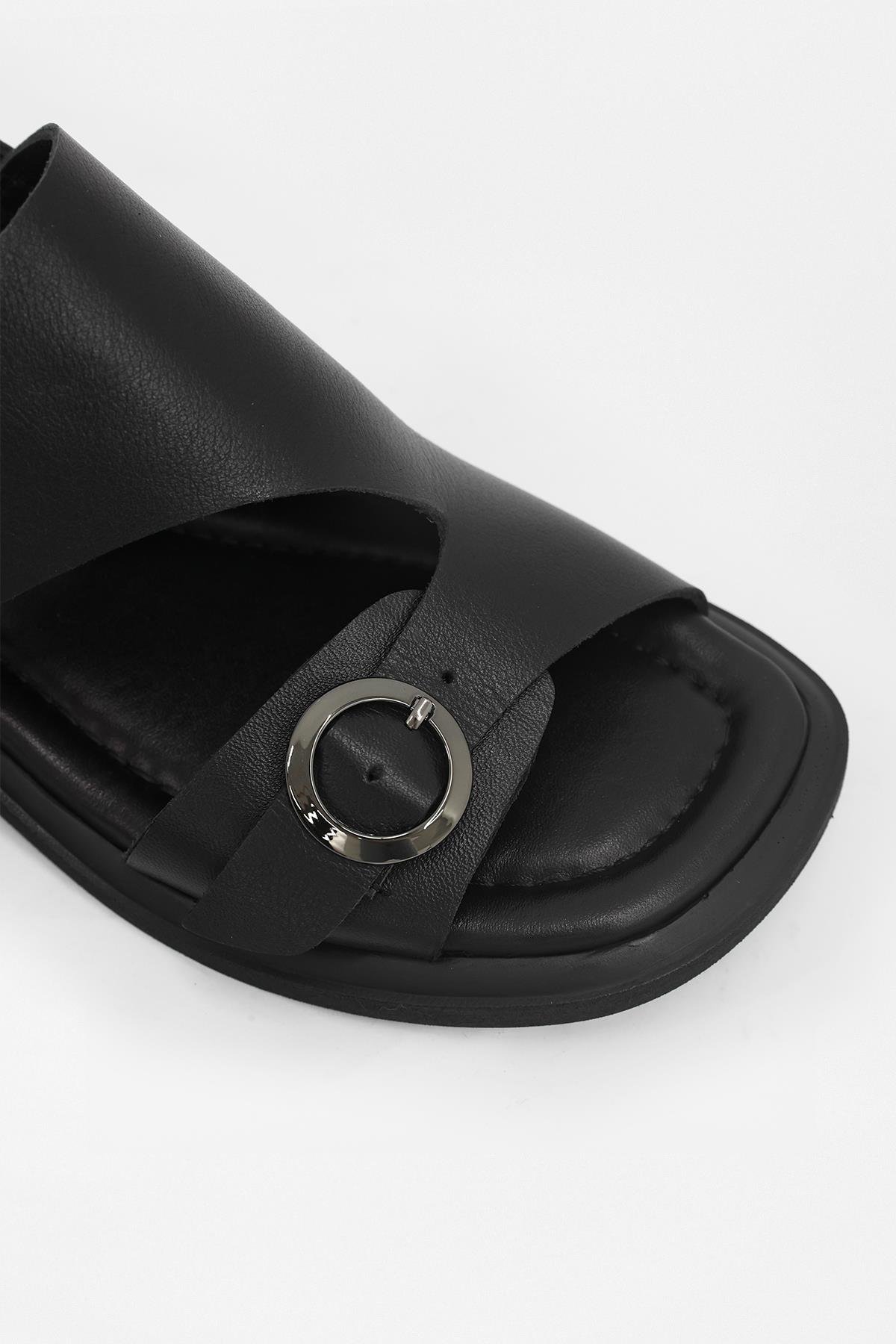 Miranda Siyah Hakiki Deri Kadın Sandalet