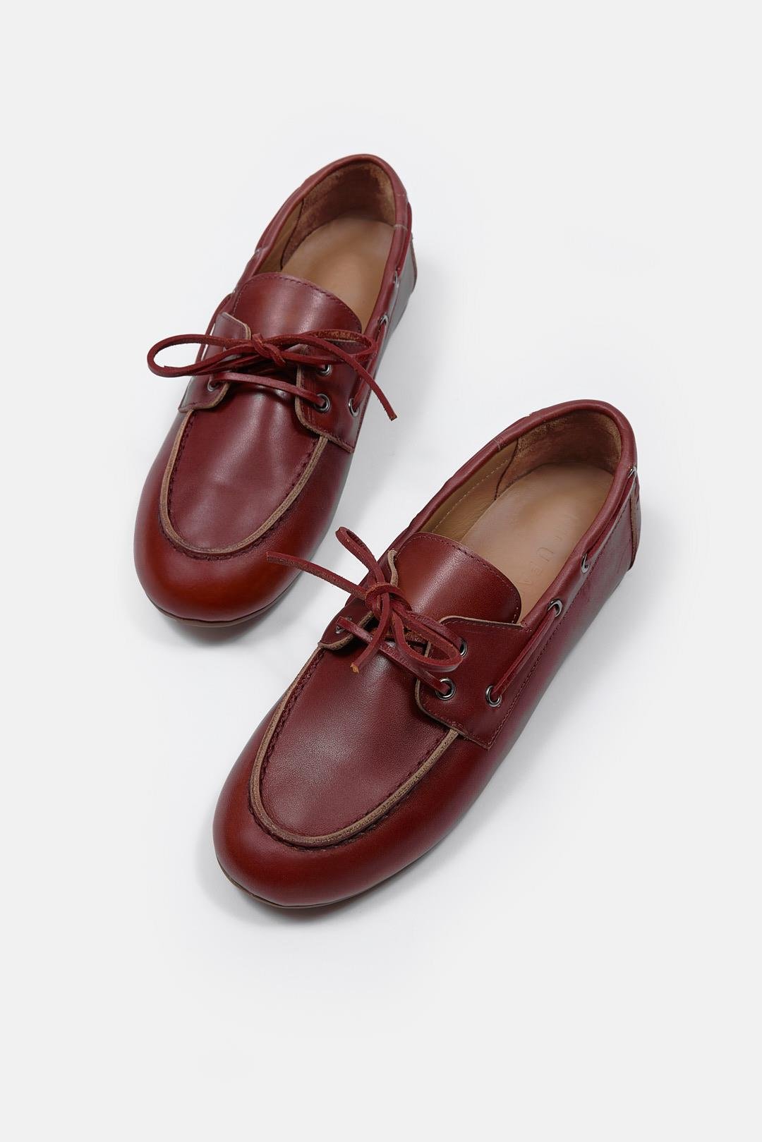 Miuccia Bordo Hakiki Deri Kadın Loafer