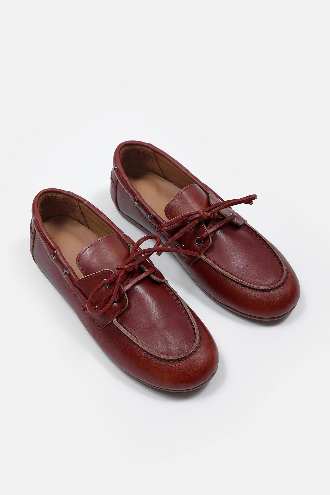 Miuccia Bordo Hakiki Deri Kadın Loafer