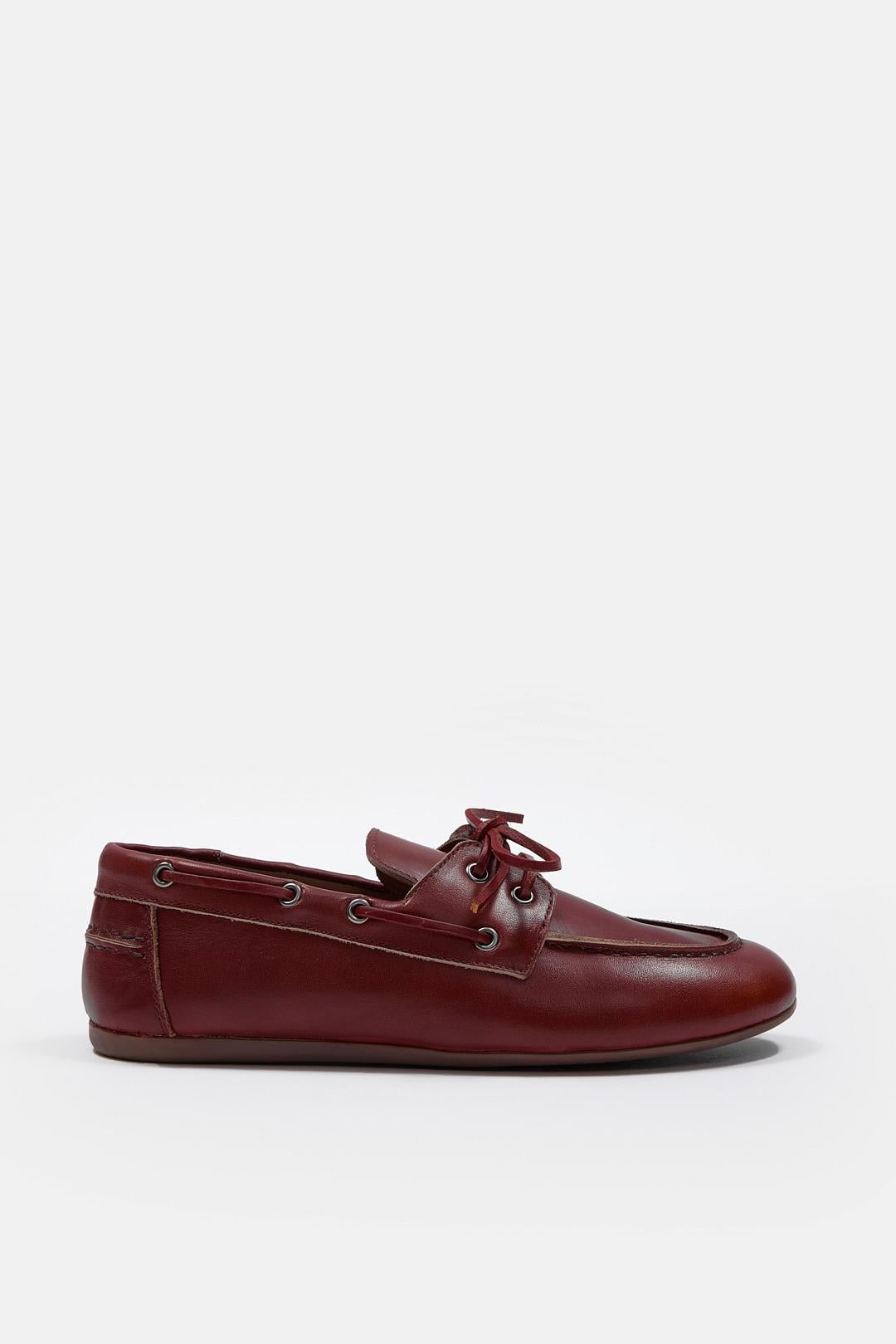 Miuccia Bordo Hakiki Deri Kadın Loafer