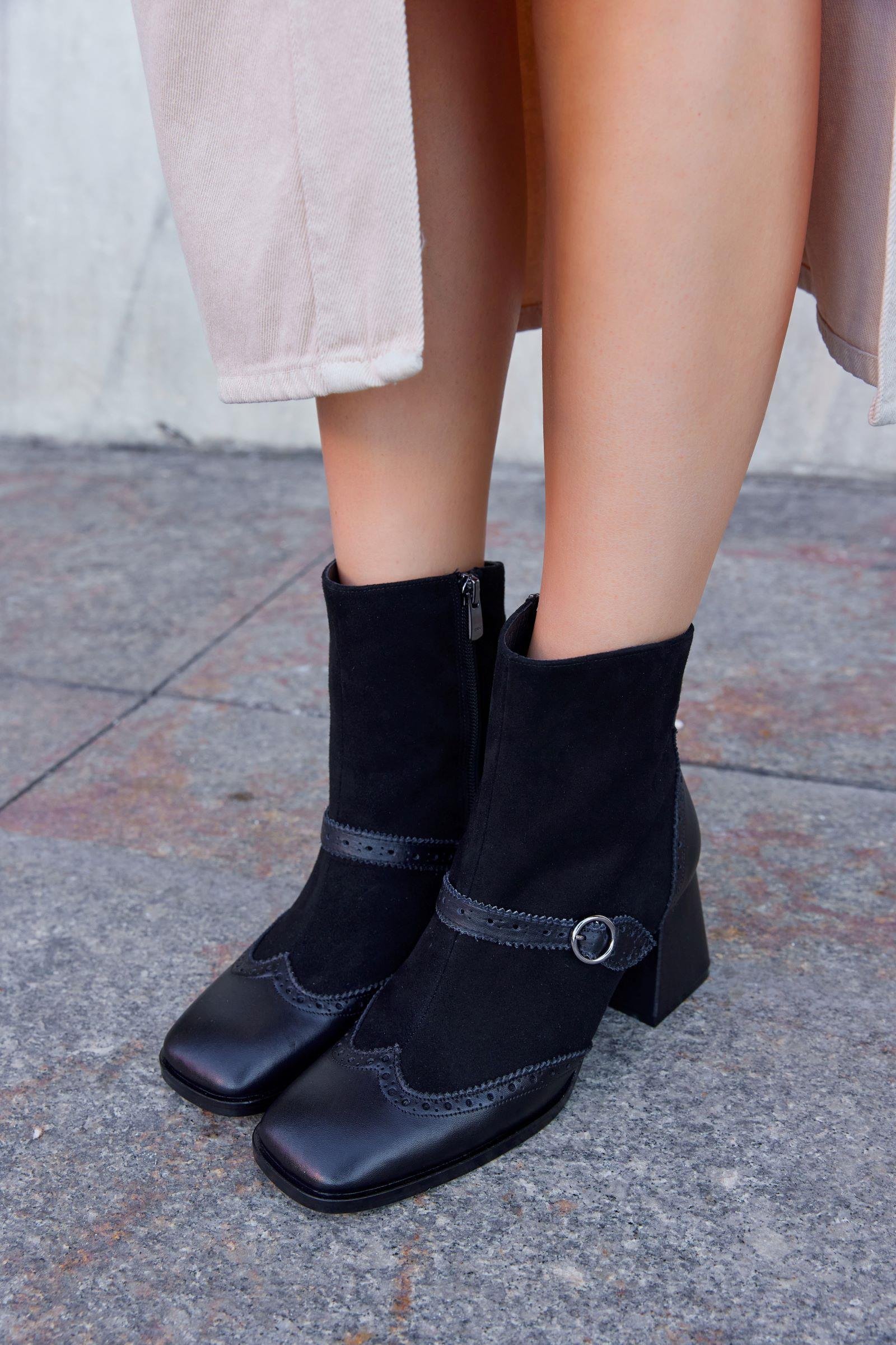 Montenegro Siyah Süet Kadın Topuklu Ayakkabı