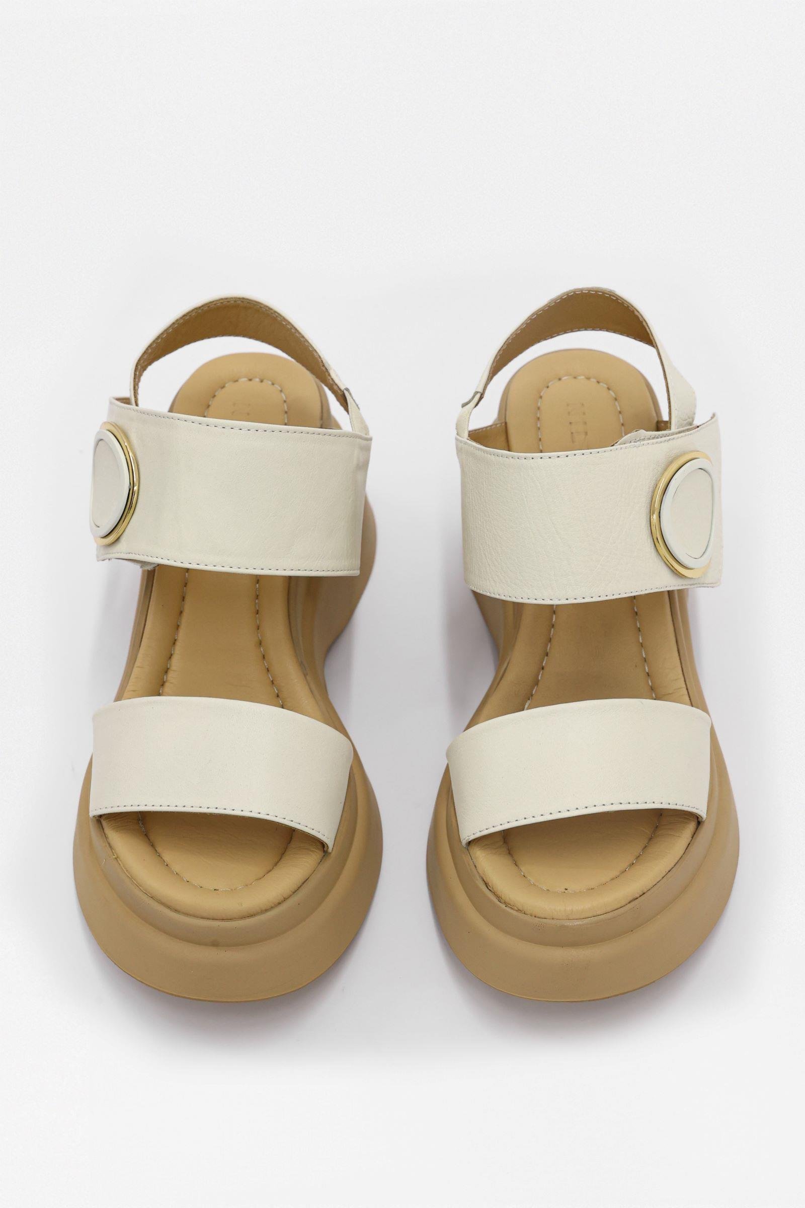 Mudo Bej Hakiki Deri Topuklu Sandalet