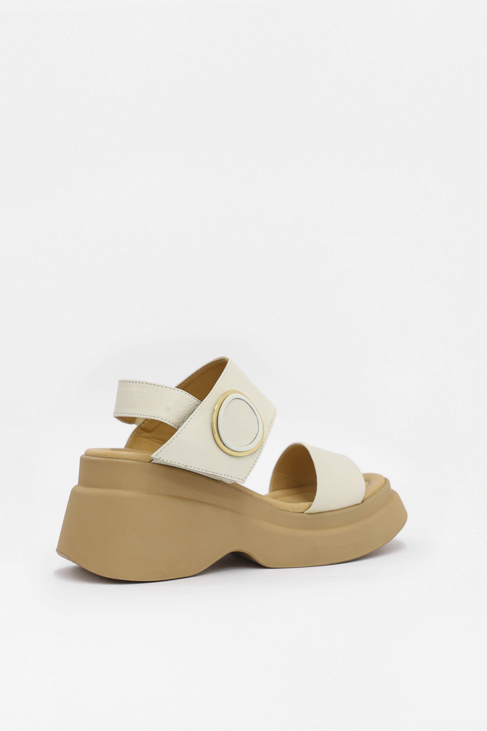 Mudo Bej Hakiki Deri Topuklu Sandalet