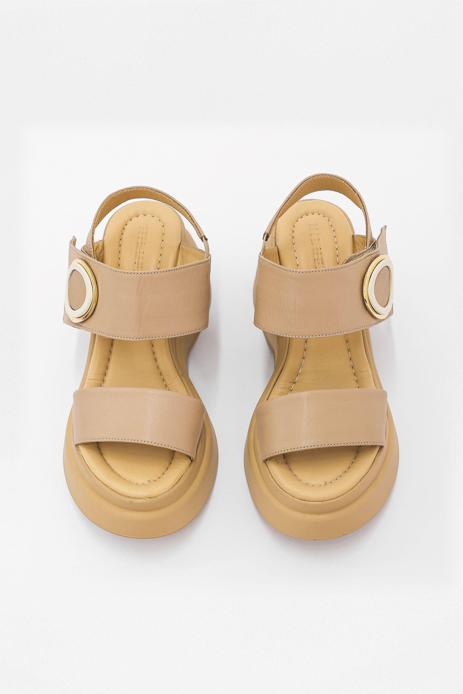 Mudo Nude Hakiki Deri Topuklu Sandalet