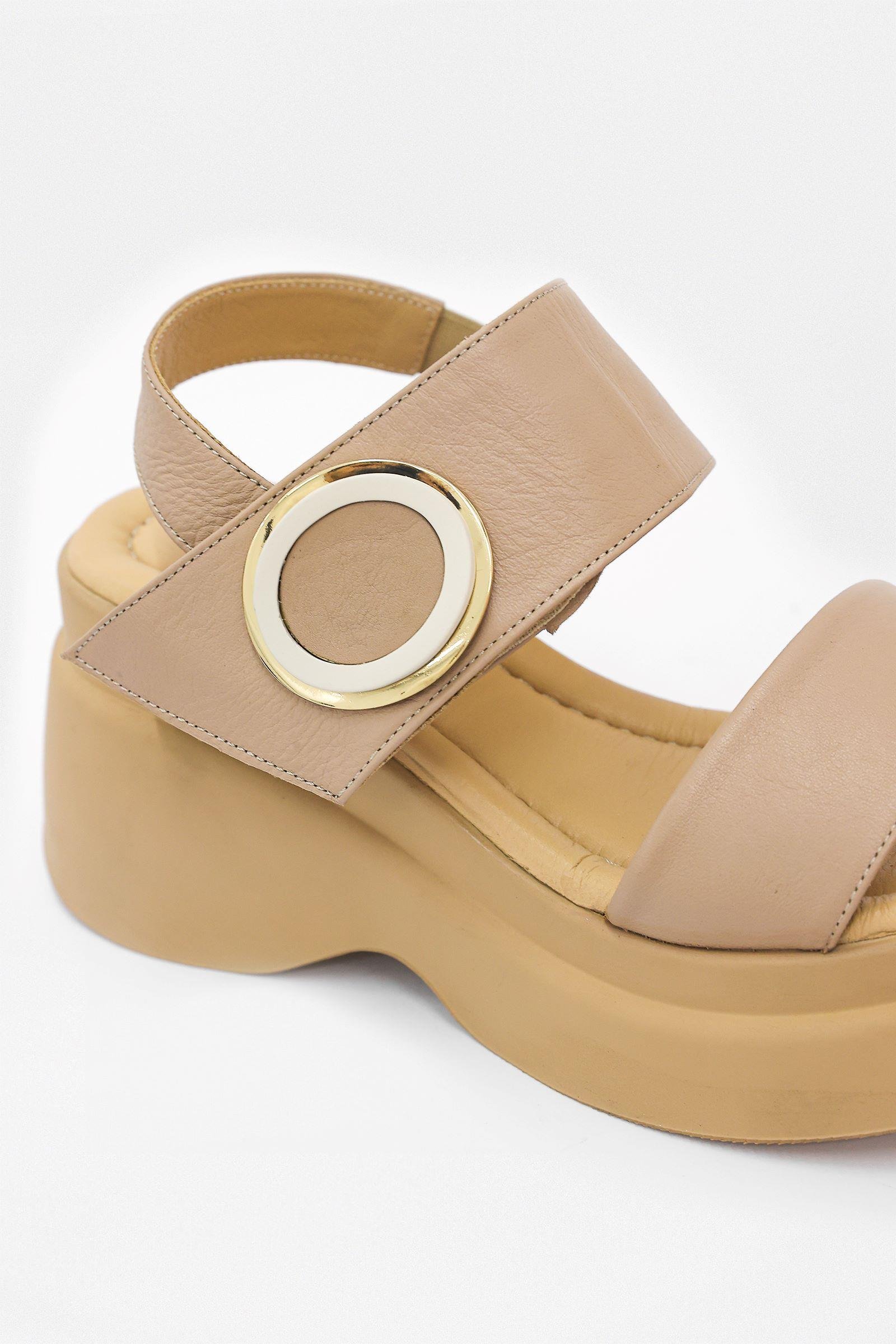 Mudo Nude Hakiki Deri Topuklu Sandalet