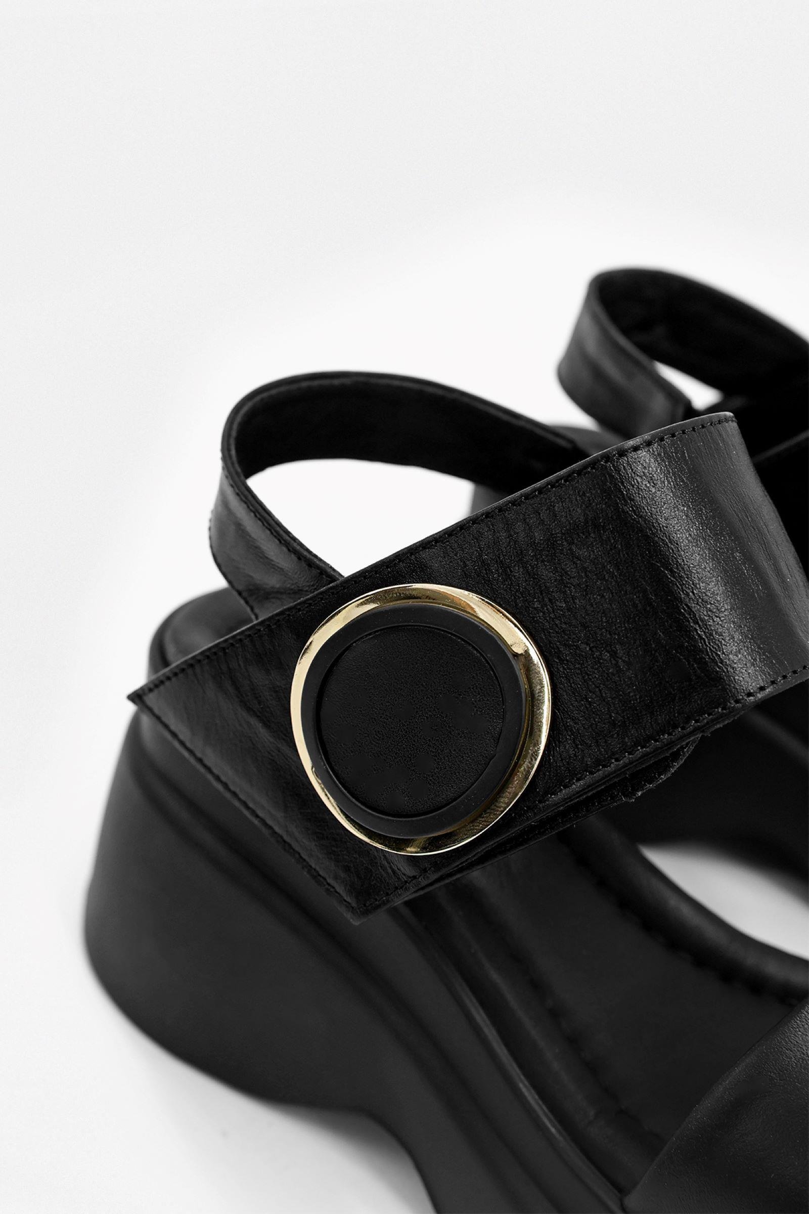 Mudo Siyah Hakiki Deri Topuklu Sandalet