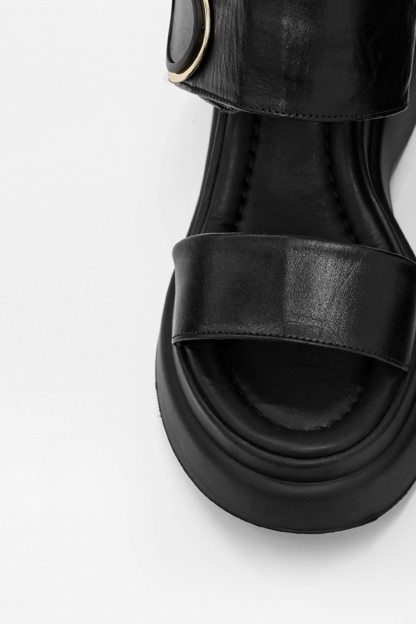 Mudo Siyah Hakiki Deri Topuklu Sandalet