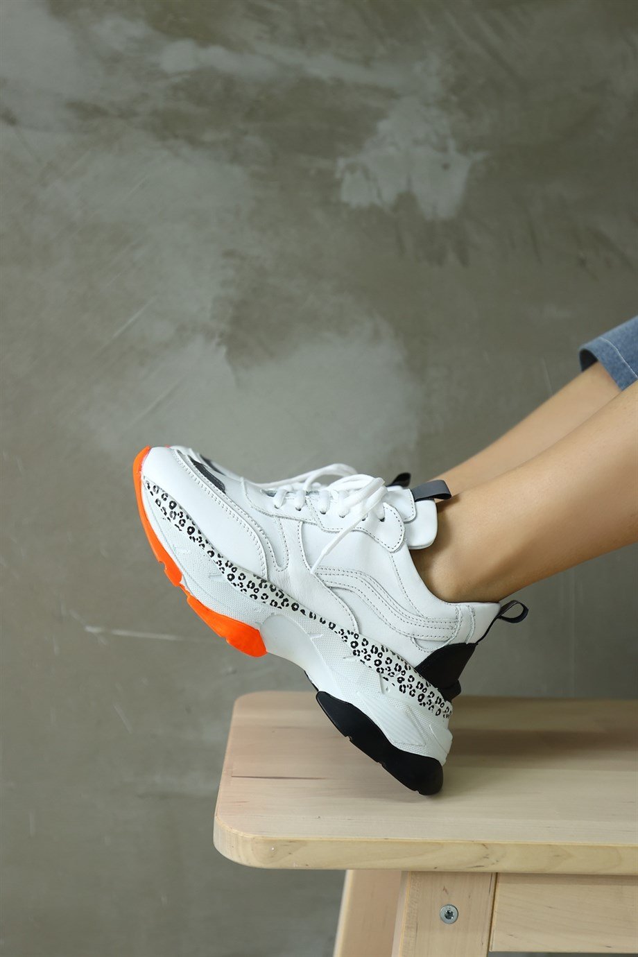 Negro Beyaz Hakiki Deri Kadın Sneaker