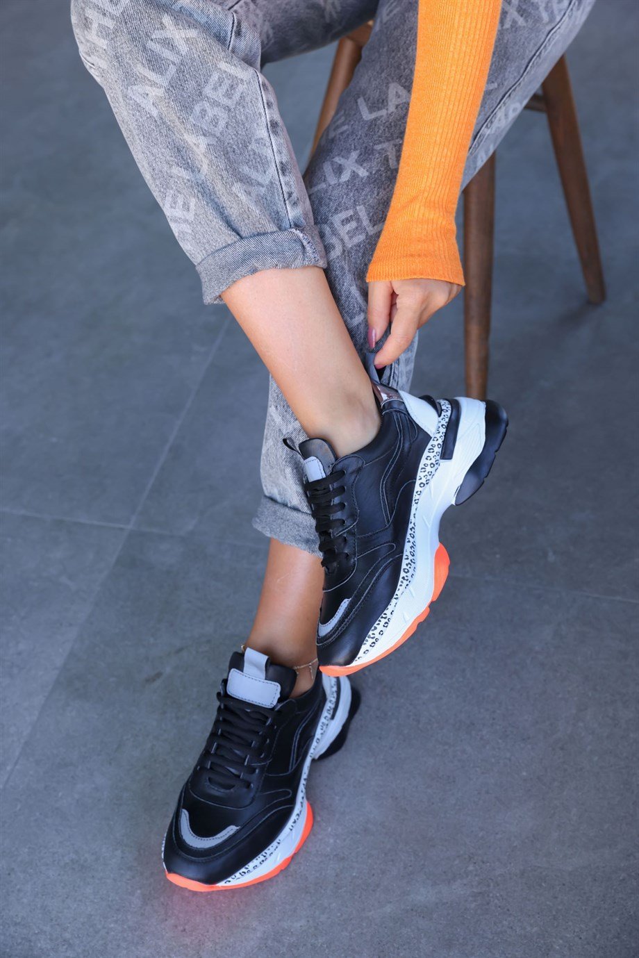 Negro Siyah Hakiki Deri Kadın Sneaker