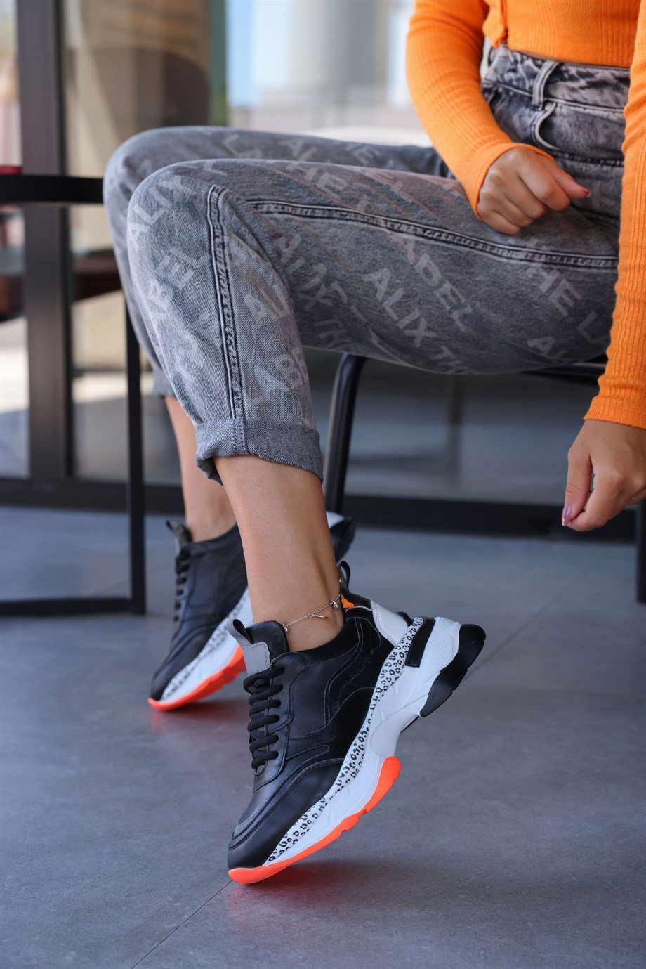 Negro Siyah Hakiki Deri Kadın Sneaker