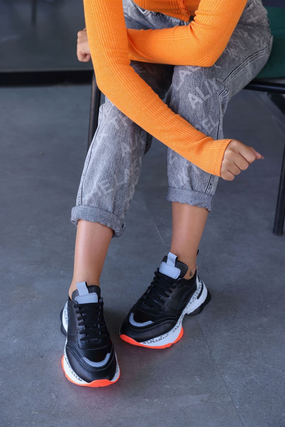 Negro Siyah Hakiki Deri Kadın Sneaker