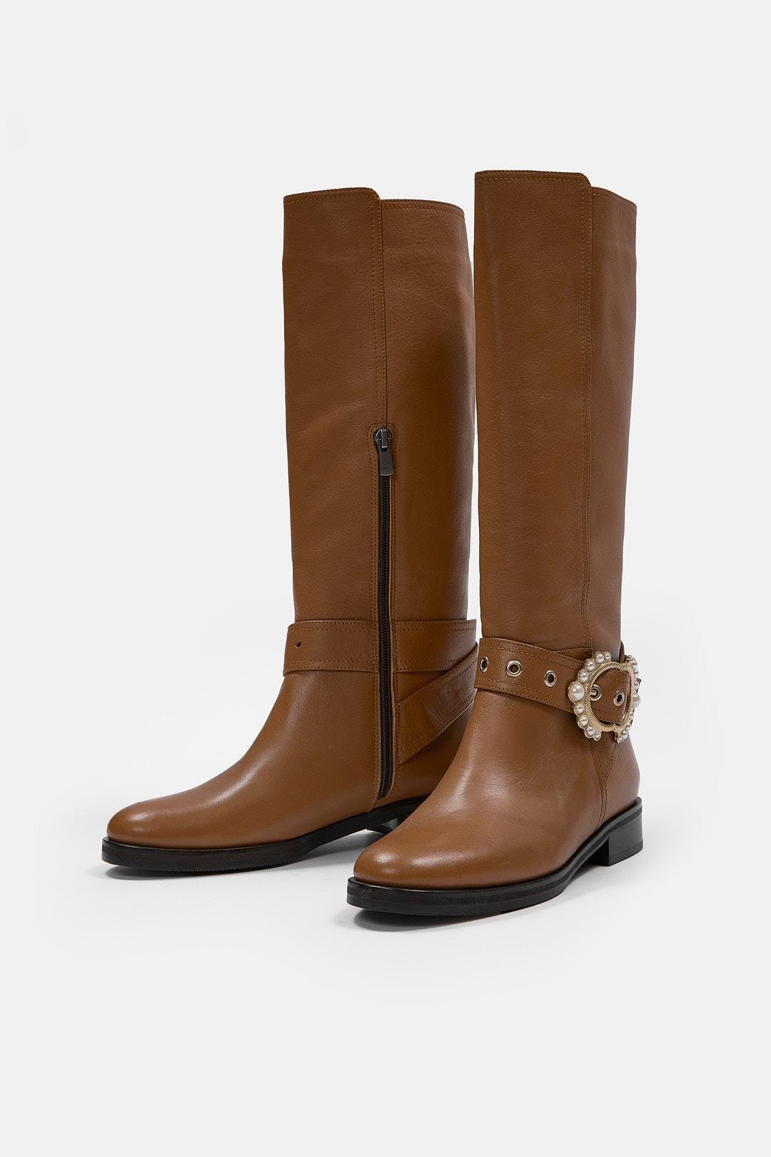 Niona Taba Hakiki Deri Kadın Çizme