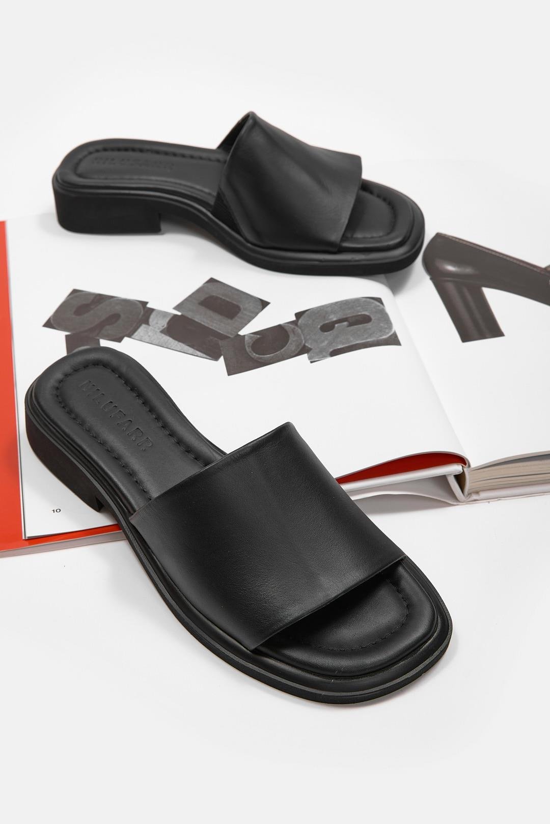 Nuno Siyah Hakiki Deri Kadın Terlik