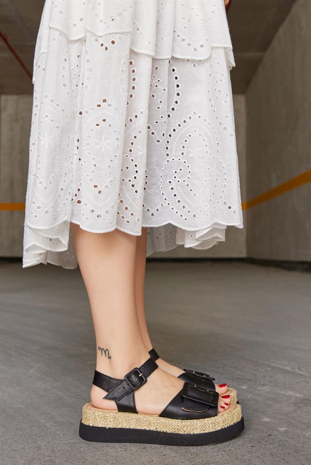 Ola Black Genuine Leather Women's Sandals