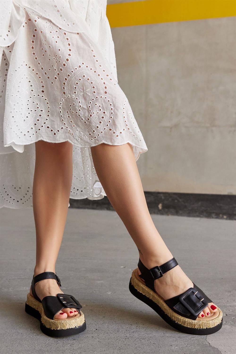 Ola Black Genuine Leather Women's Sandals