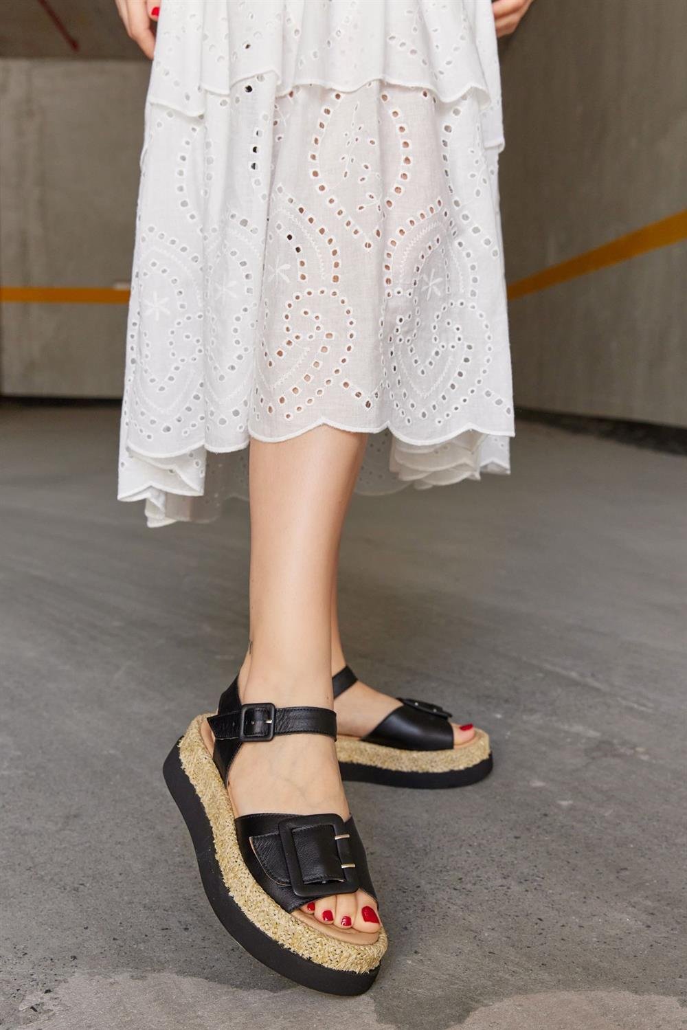 Ola Black Genuine Leather Women's Sandals