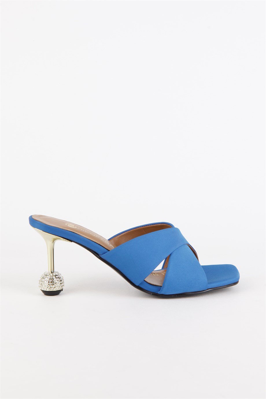 Olina Saks Hakiki Deri Taş Detaylı Kadın Topuklu Terlik