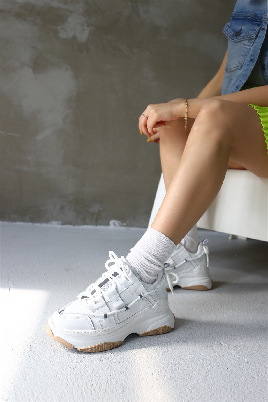 Otilia White Leather Thick Soled Women's Sneaker