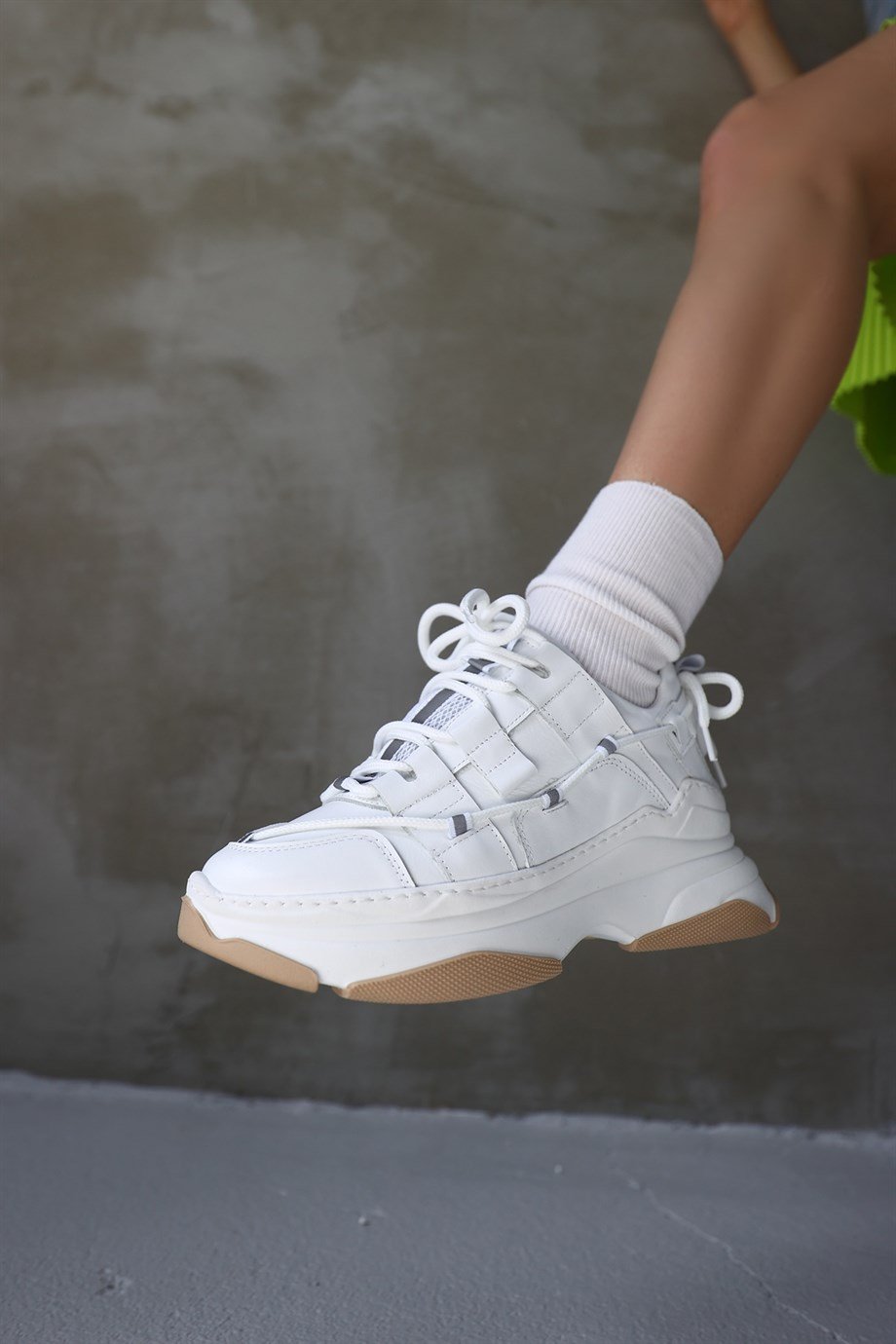 Otilia White Leather Thick Soled Women's Sneaker