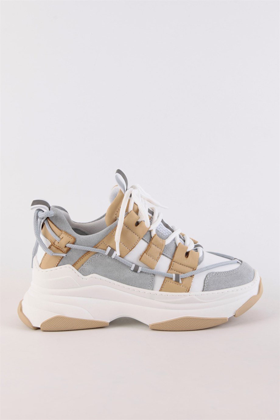 Otilia White/Beige Leather Thick Soled Women's Sneaker
