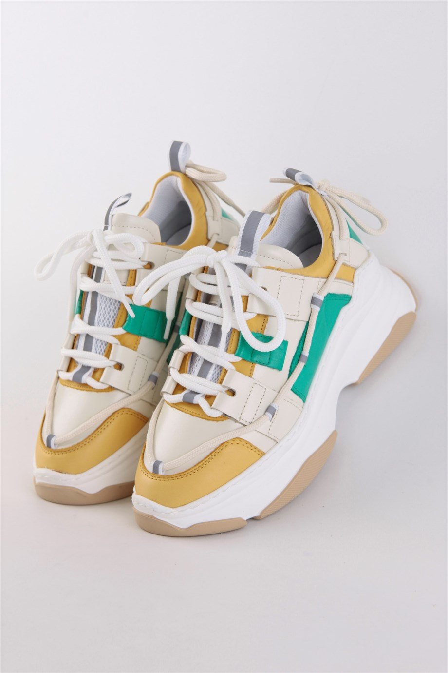 Otilia Sarı/Yeşil Hakiki Deri Kalın Tabanlı Kadın Sneaker