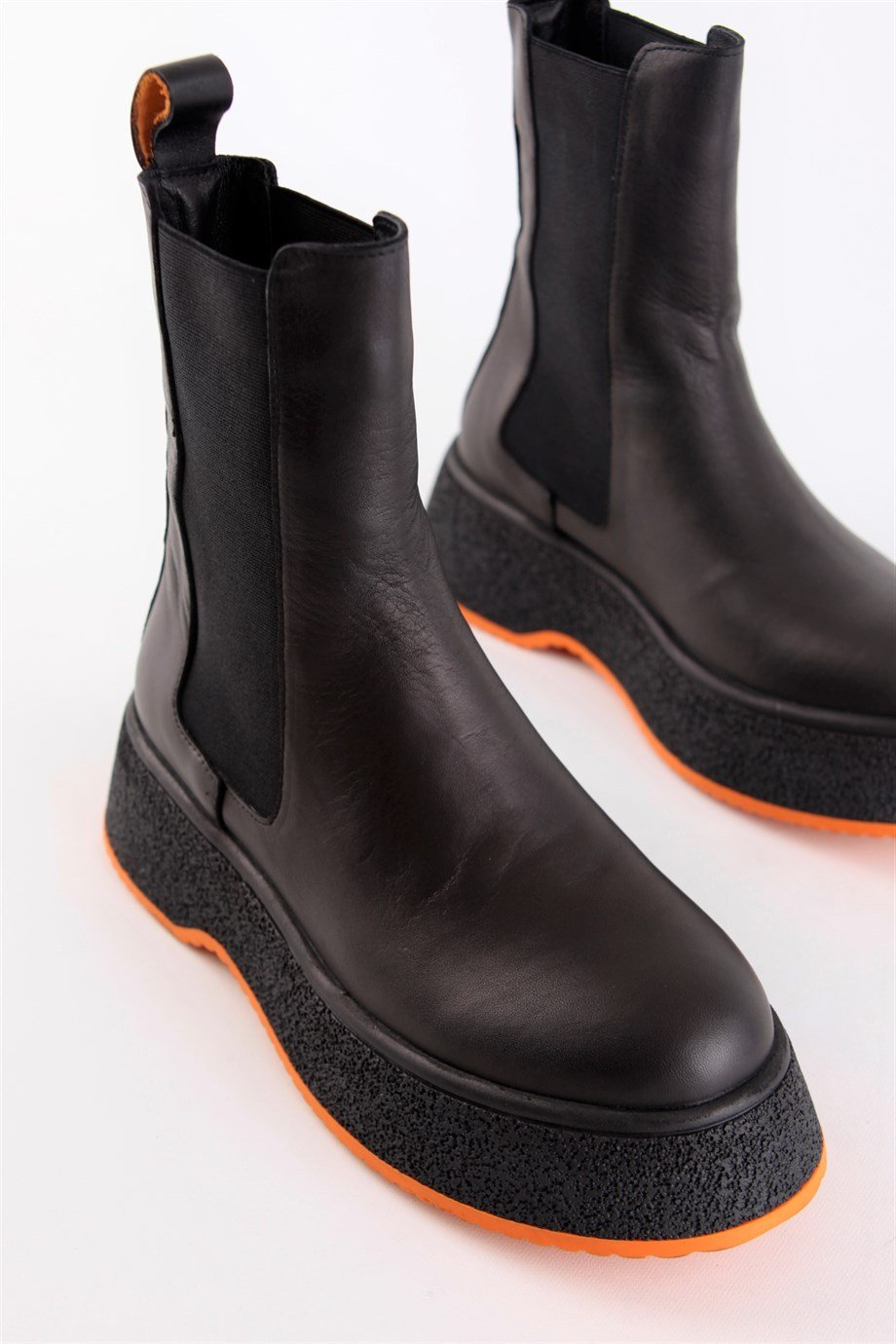 Pamela Black Leather Orange Sole Women's Boots