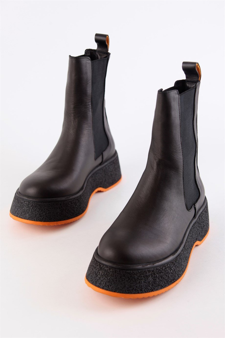 Pamela Black Leather Orange Sole Women's Boots