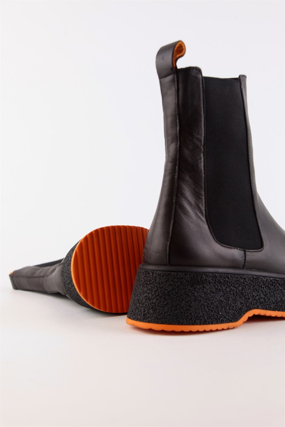 Pamela Black Leather Orange Sole Women's Boots