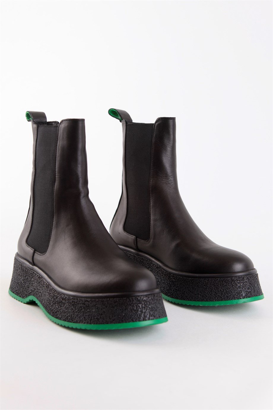 Pamela Siyah Hakiki Deri Yeşil Tabanlı Kadın Bot