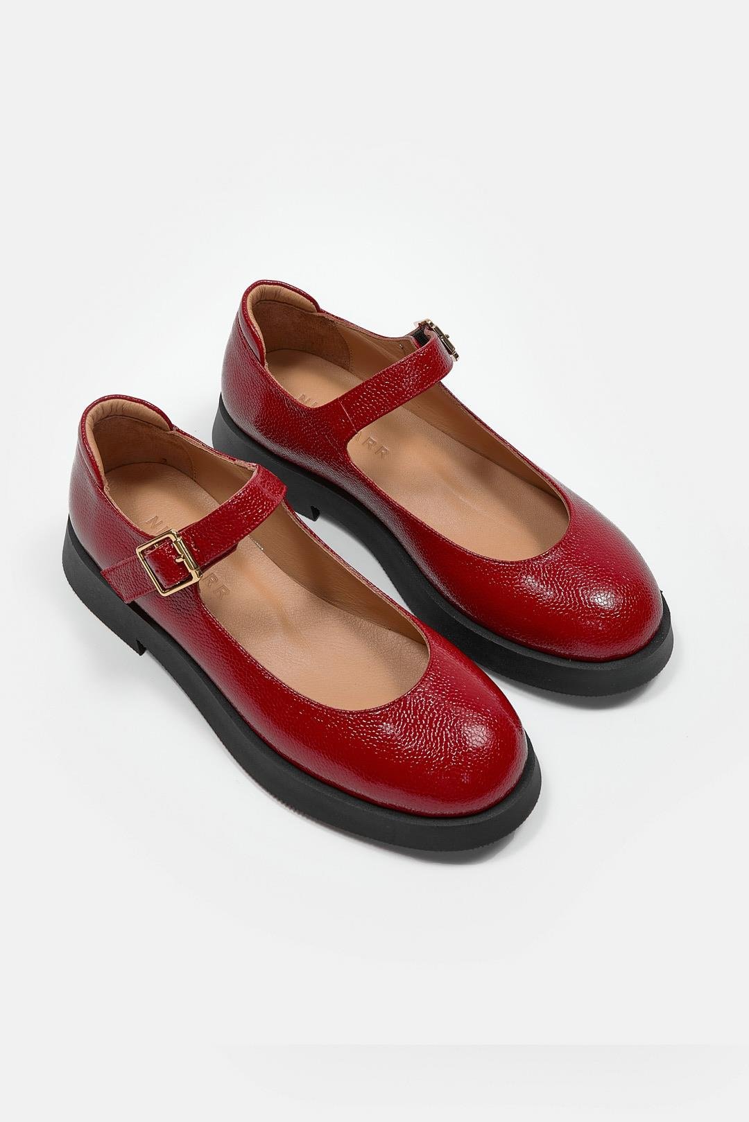 Panthera Kırmızı Rugan Hakiki Deri Kadın Loafer