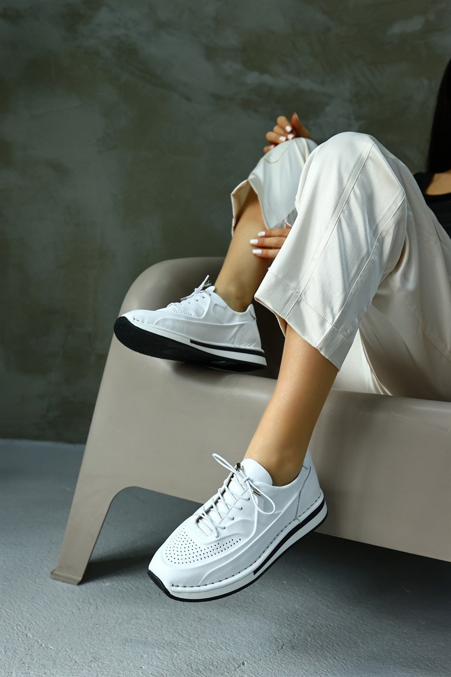 Patrice Beyaz Hakiki Deri Kadın Sneaker