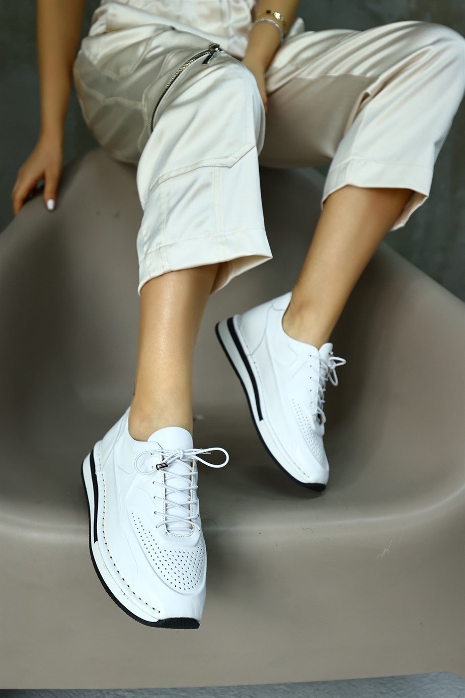 Patrice Beyaz Hakiki Deri Kadın Sneaker