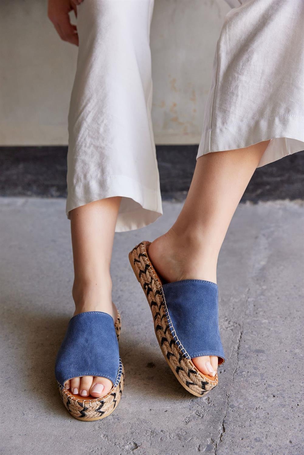 Pera Jeans Blue Leather Women's Espadrilles Slippers