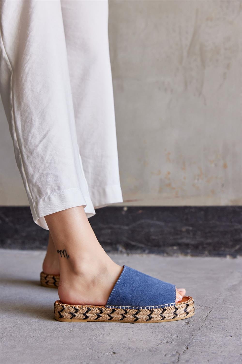 Pera Jeans Blue Leather Women's Espadrilles Slippers