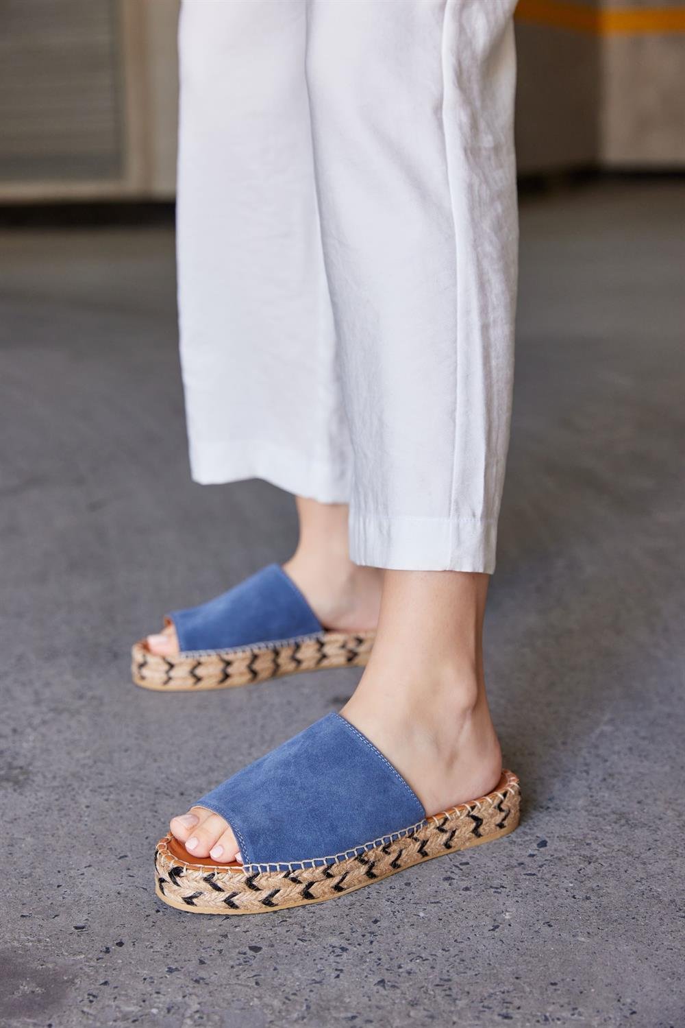 Pera Jeans Blue Leather Women's Espadrilles Slippers