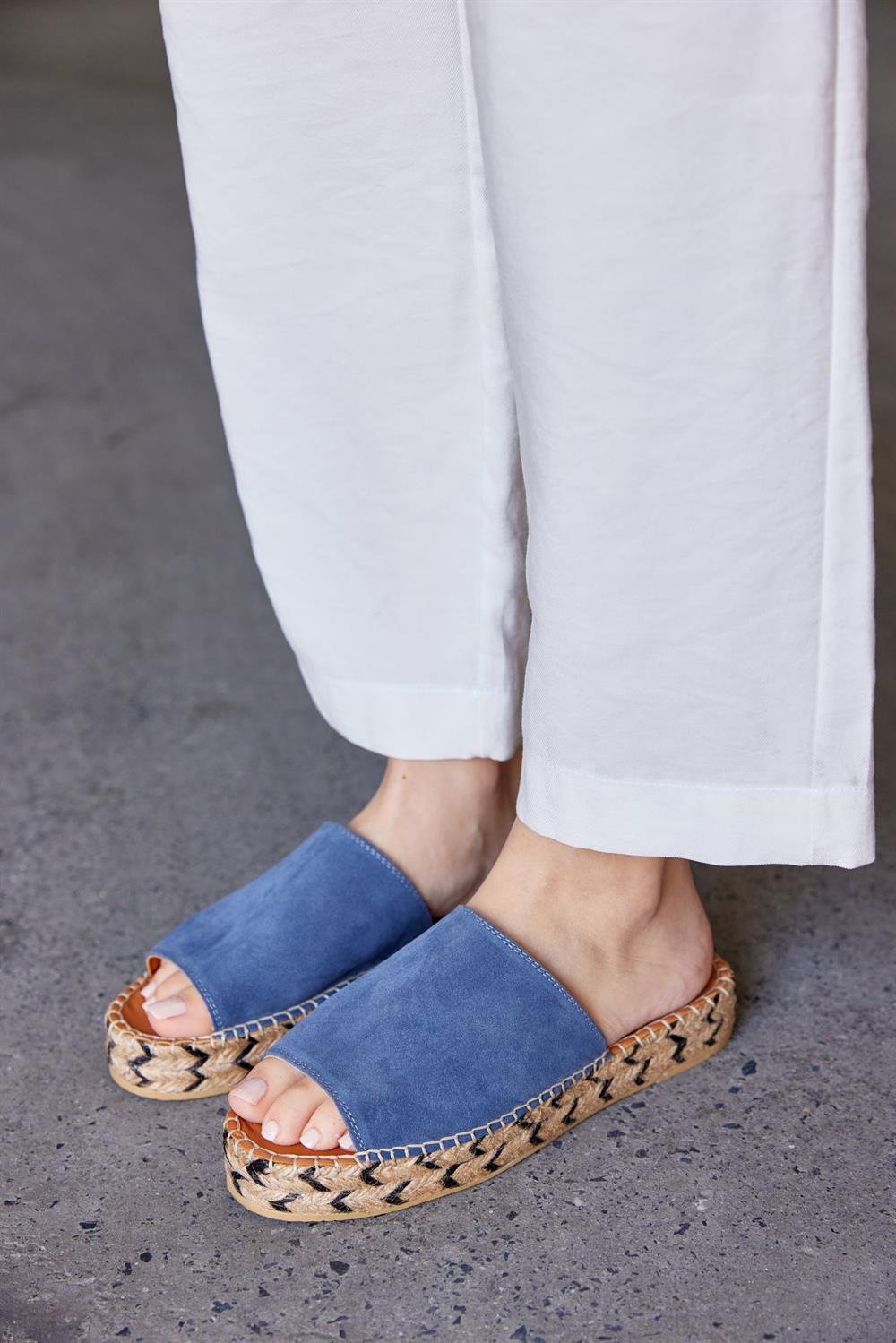 Pera Jeans Blue Leather Women's Espadrilles Slippers