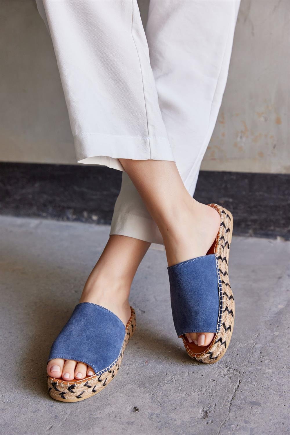 Pera Jeans Blue Leather Women's Espadrilles Slippers